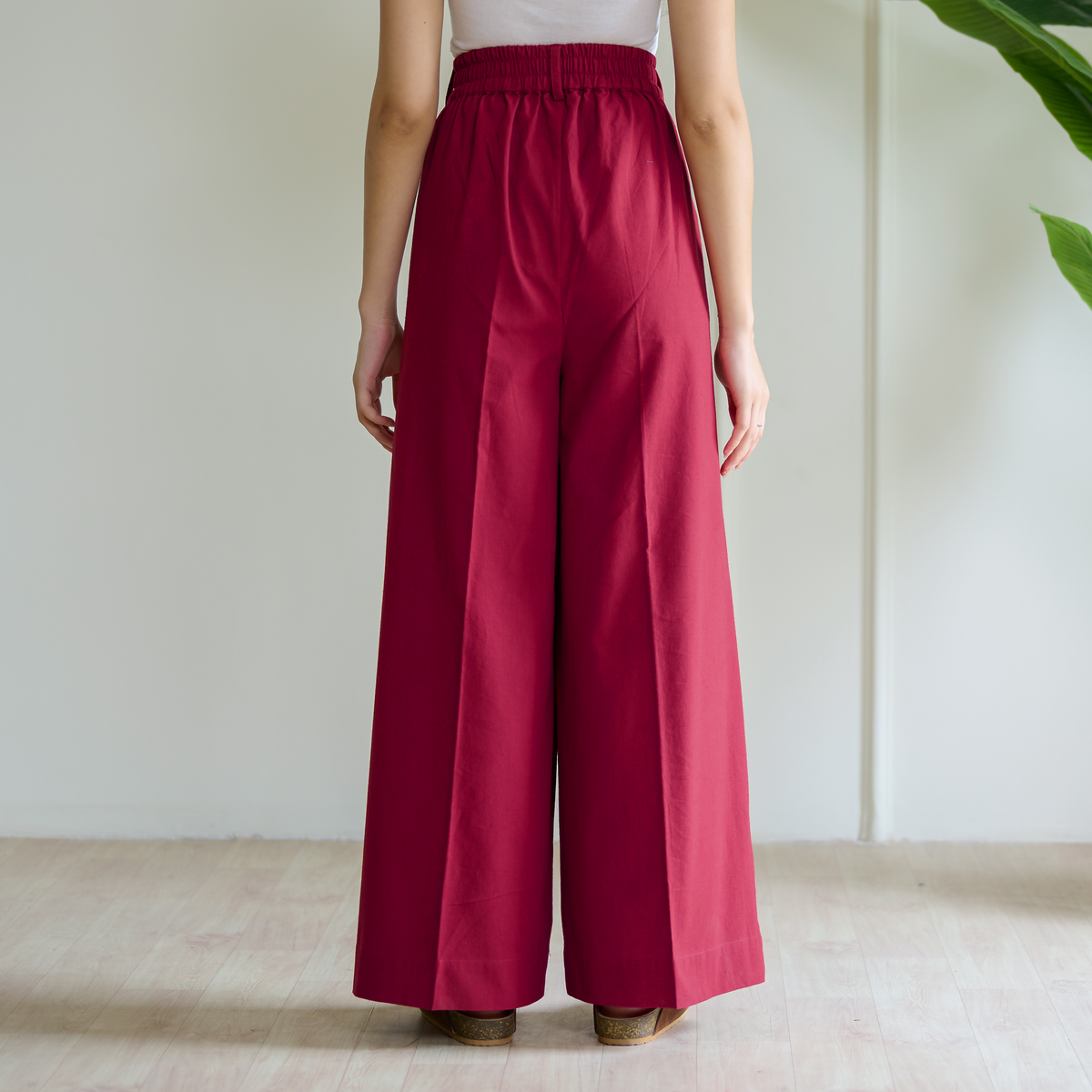 High Waist Pleated Cotton Trousers - Fuschia