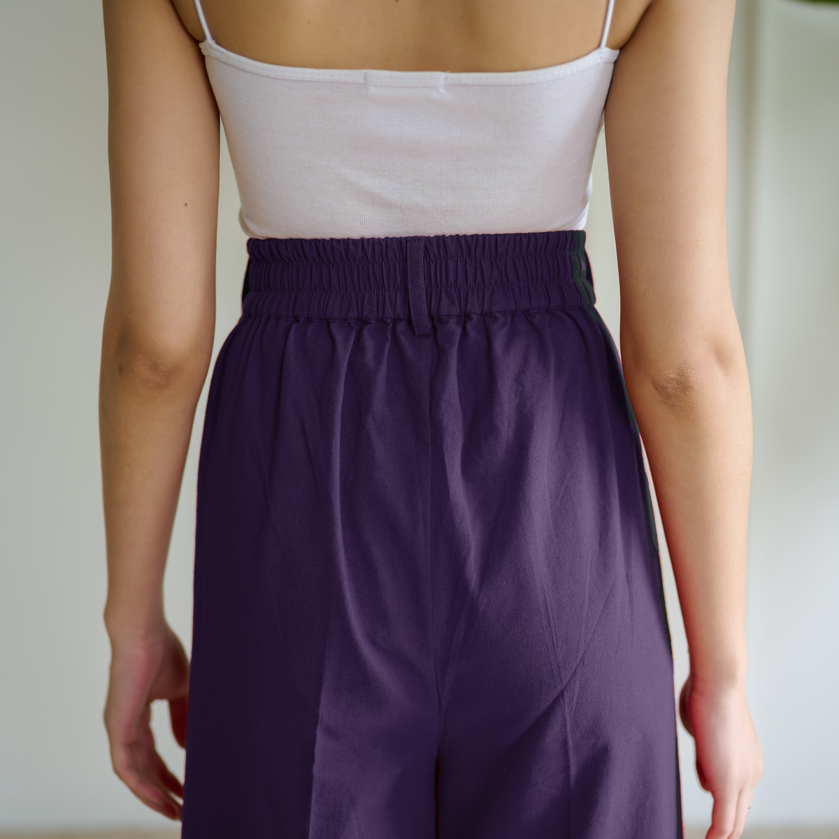 High Waist Pleated Cotton Trousers - Violet