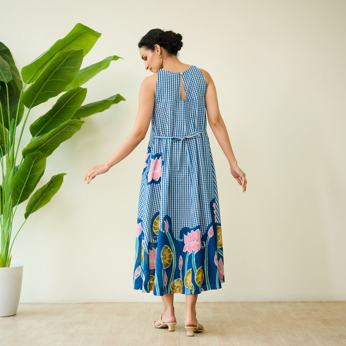 Mrinal Slub Cotton Summer Dress - Royal Blue