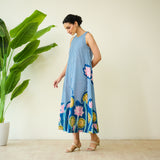 Mrinal Slub Cotton Summer Dress - Royal Blue
