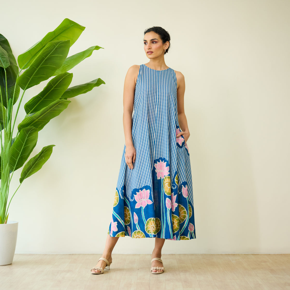Mrinal Slub Cotton Summer Dress - Royal Blue