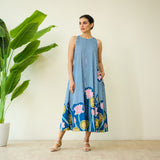Mrinal Slub Cotton Summer Dress - Royal Blue