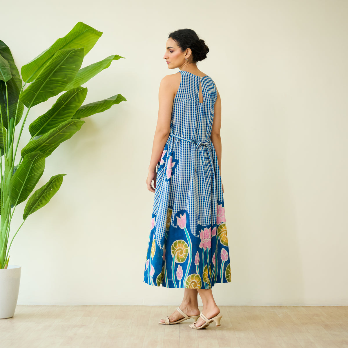 Mrinal Slub Cotton Summer Dress - Royal Blue
