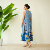 Mrinal Slub Cotton Summer Dress - Royal Blue
