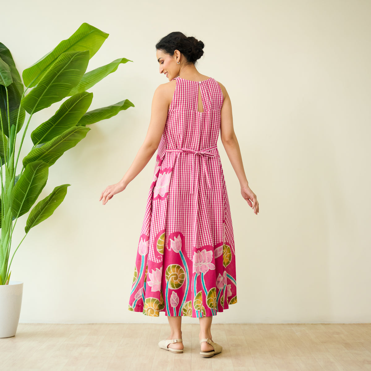 Mrinal Slub Cotton Summer Dress - Magenta