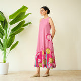 Mrinal Slub Cotton Summer Dress - Magenta