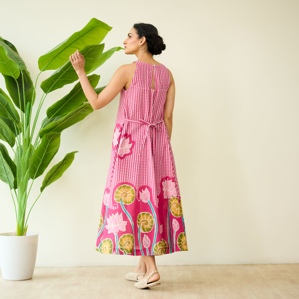 Mrinal Slub Cotton Summer Dress - Magenta