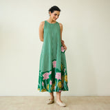 Mrinal Slub Cotton Summer Dress - Moss Green
