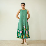 Mrinal Slub Cotton Summer Dress - Moss Green