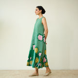 Mrinal Slub Cotton Summer Dress - Moss Green