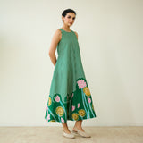 Mrinal Slub Cotton Summer Dress - Moss Green
