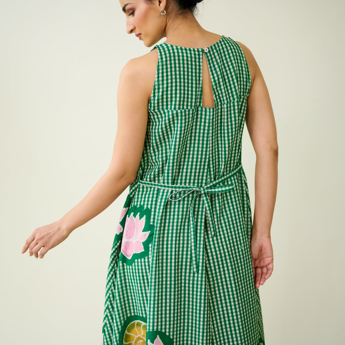 Mrinal Slub Cotton Summer Dress - Moss Green