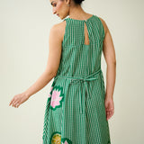 Mrinal Slub Cotton Summer Dress - Moss Green