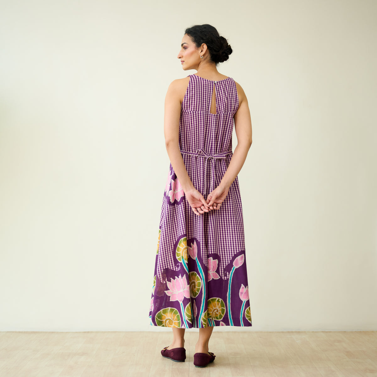 Mrinal Slub Cotton Summer Dress - Violet