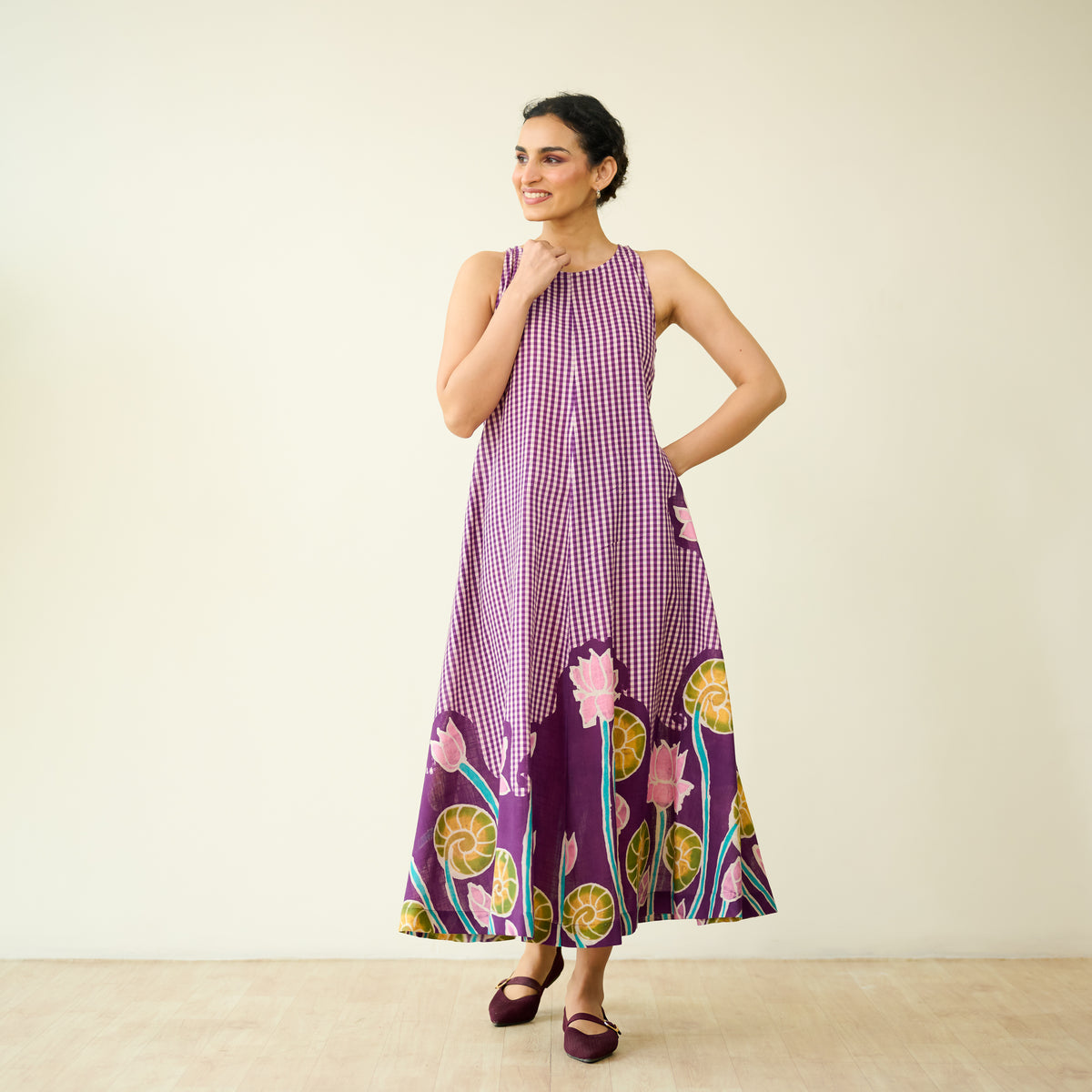 Mrinal Slub Cotton Summer Dress - Violet