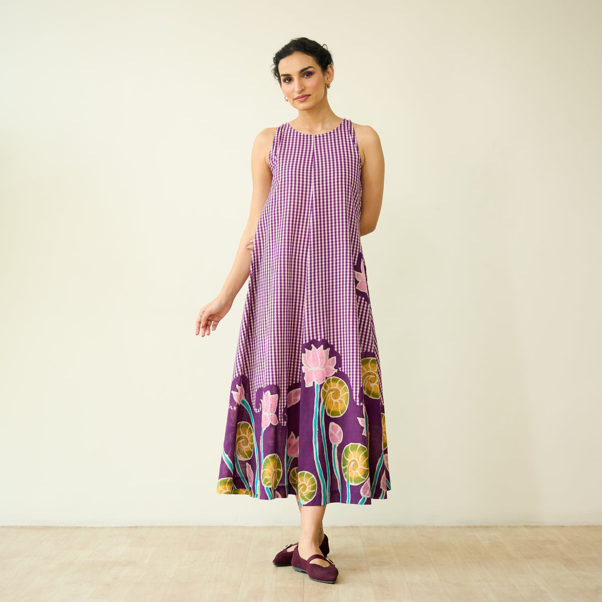 Mrinal Slub Cotton Summer Dress - Violet