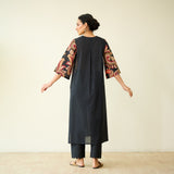 Morni Hand Embroidered Mulmul Cotton Kurta - Black