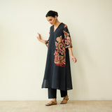 Morni Hand Embroidered Mulmul Cotton Kurta - Black