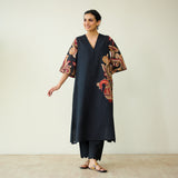 Morni Hand Embroidered Mulmul Cotton Kurta - Black