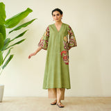 Morni Hand Embroidered Mulmul Cotton Kurta - Sage Green
