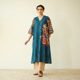 Morni Hand Embroidered Mulmul Cotton Kurta -Peacock Blue