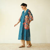 Morni Hand Embroidered Mulmul Cotton Kurta -Peacock Blue