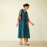 Morni Hand Embroidered Mulmul Cotton Kurta -Peacock Blue
