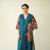 Morni Hand Embroidered Mulmul Cotton Kurta -Peacock Blue