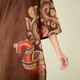 Morni Hand Embroidered Mulmul Cotton Kurta - Brown