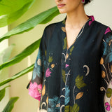 Vrinda Hand Embroidered Kota Doria Cotton Kurta - Black