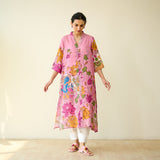 Vrinda Hand Embroidered Kota Doria Cotton Kurta - Pink