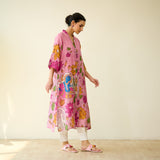 Vrinda Hand Embroidered Kota Doria Cotton Kurta - Pink