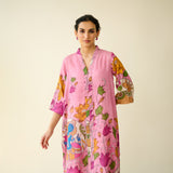 Vrinda Hand Embroidered Kota Doria Cotton Kurta - Pink