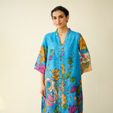 Vrinda Hand Embroidered Kota Doria Cotton Kurta - Electric Blue