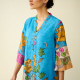 Vrinda Hand Embroidered Kota Doria Cotton Kurta - Electric Blue