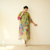 Vrinda Hand Embroidered Kota Doria Cotton Kurta - Pista Green