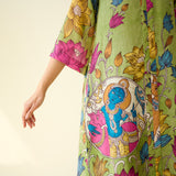 Vrinda Hand Embroidered Kota Doria Cotton Kurta - Pista Green