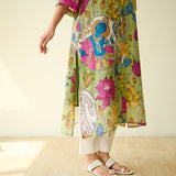 Vrinda Hand Embroidered Kota Doria Cotton Kurta - Pista Green