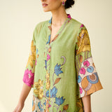 Vrinda Hand Embroidered Kota Doria Cotton Kurta - Pista Green