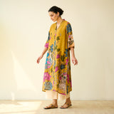 Vrinda Hand Embroidered Kota Doria Cotton Kurta - Mustard