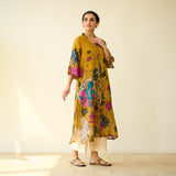 Vrinda Hand Embroidered Kota Doria Cotton Kurta - Mustard
