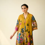 Vrinda Hand Embroidered Kota Doria Cotton Kurta - Mustard