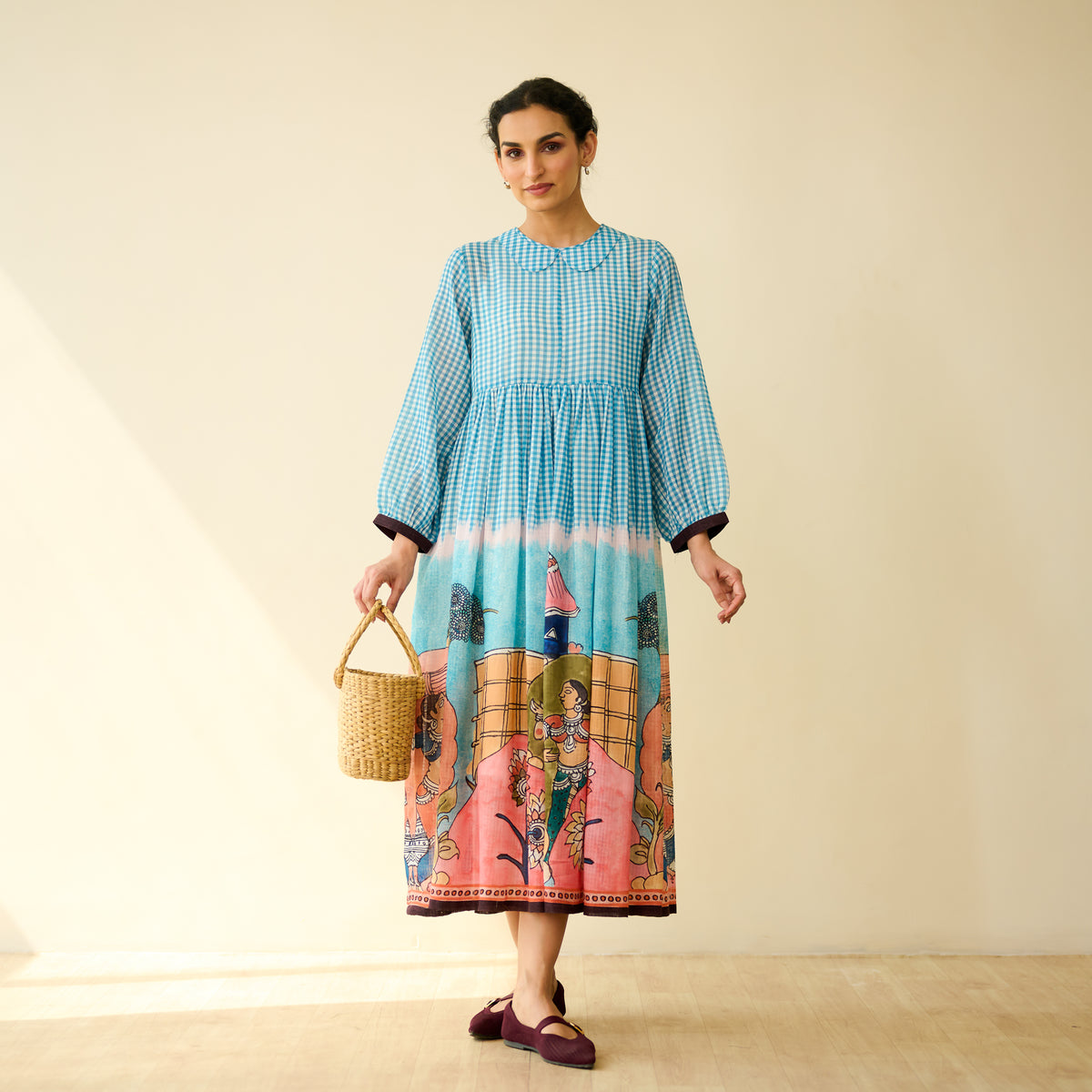 Tira Kota Doria Cotton Fun Dress - Ice Blue