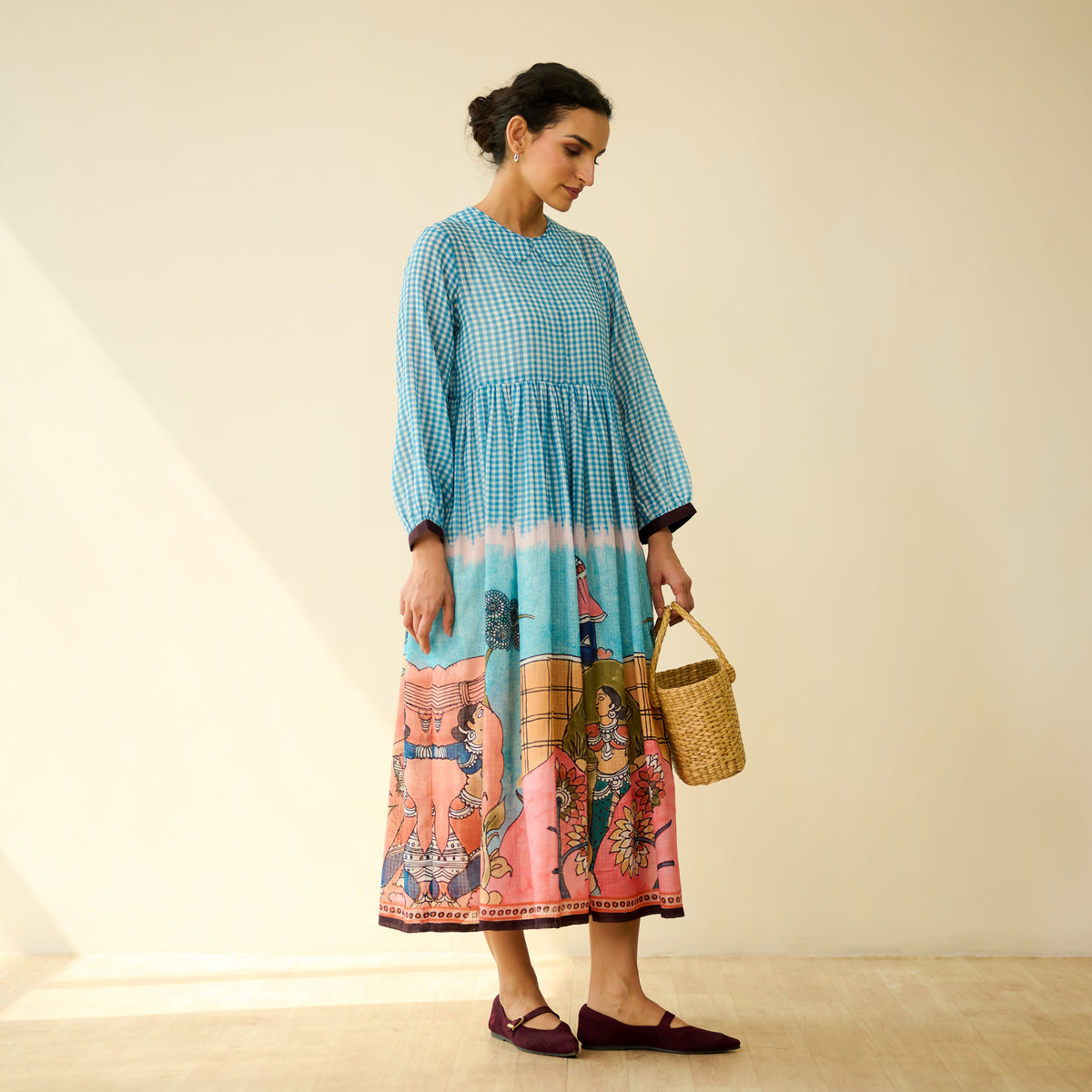 Tira Kota Doria Cotton Fun Dress - Ice Blue