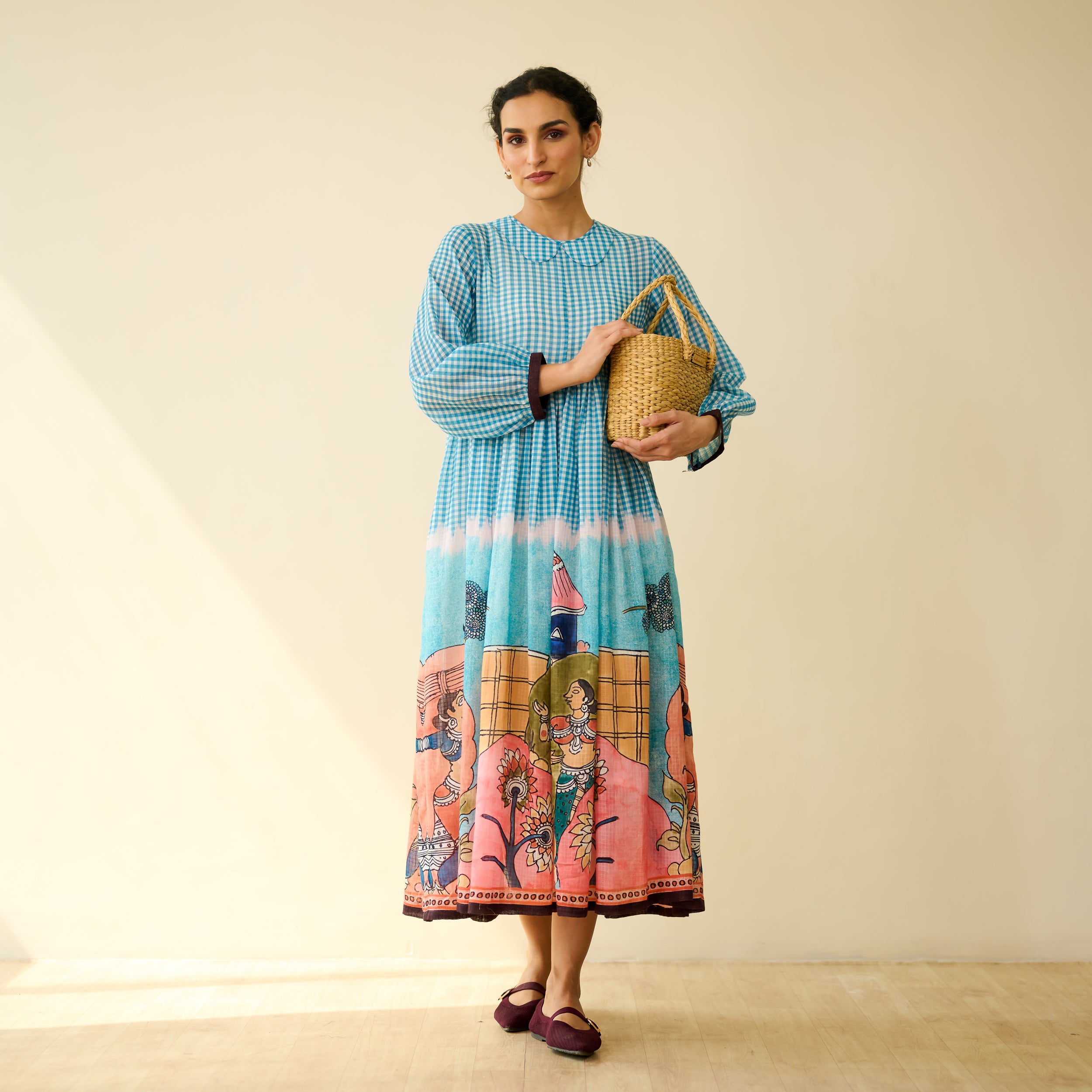 Buy Tira Kota Doria Cotton Fun Dress - Ice Blue