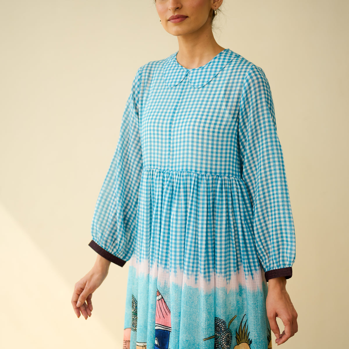 Tira Kota Doria Cotton Fun Dress - Ice Blue