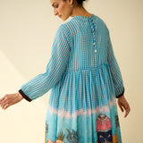 Tira Kota Doria Cotton Fun Dress - Ice Blue