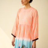 Tira Kota Doria Cotton Fun Dress - Peachy Peach