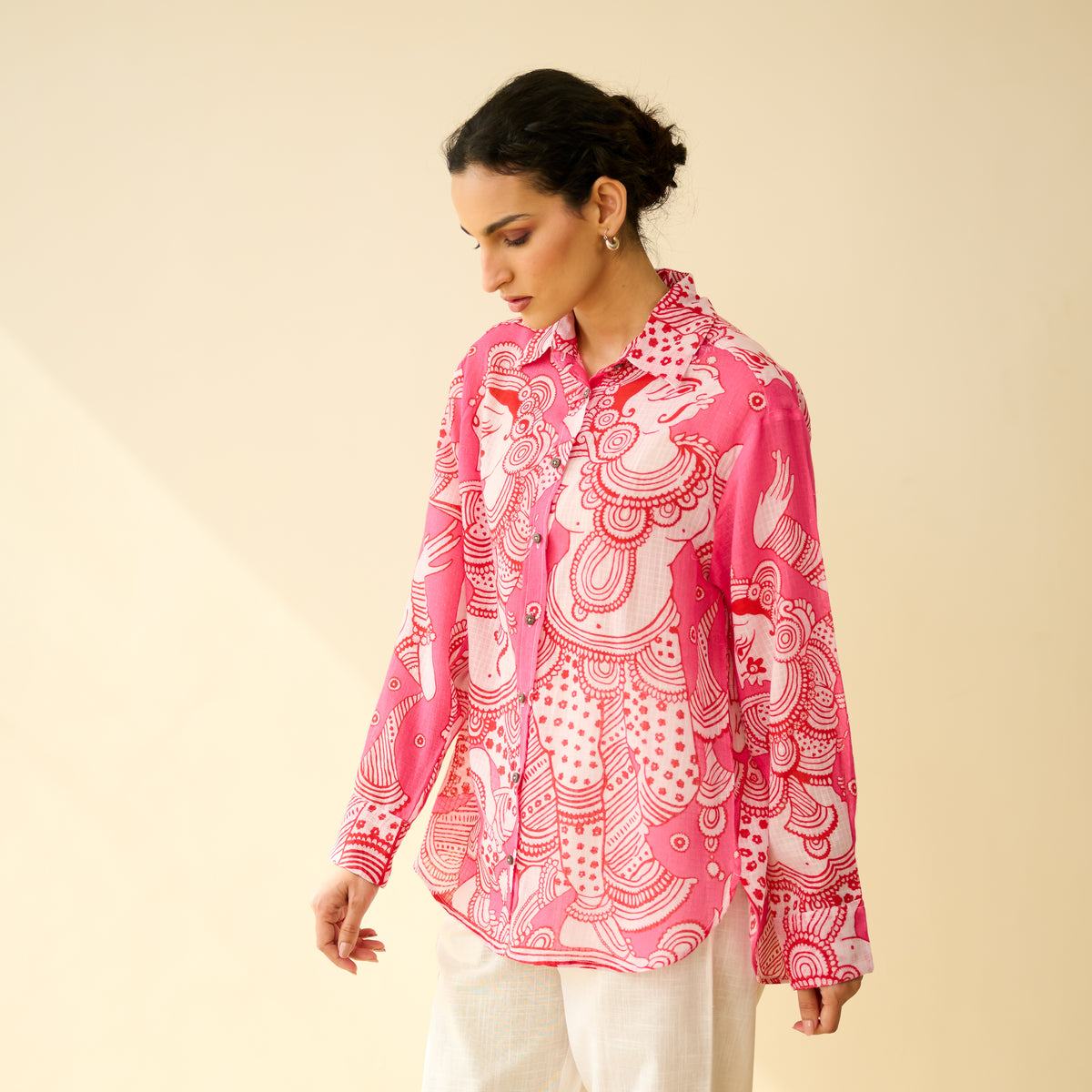 Raga Kota Doria Cotton Shirt - Pink