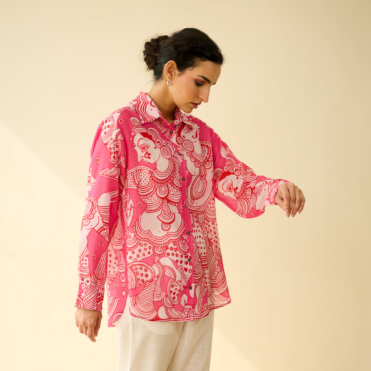 Raga Kota Doria Cotton Shirt - Pink